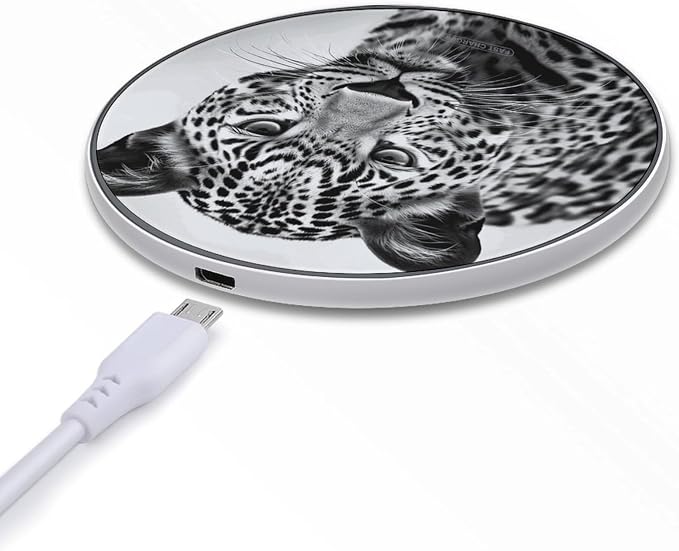 Black White Leopard Animal Wireless Charger Portable Fast Charging Pad Lightweight Wireless Charging Pad 10W Slim Charging Station for Phone Charger Mat for Travel Home Office Desk