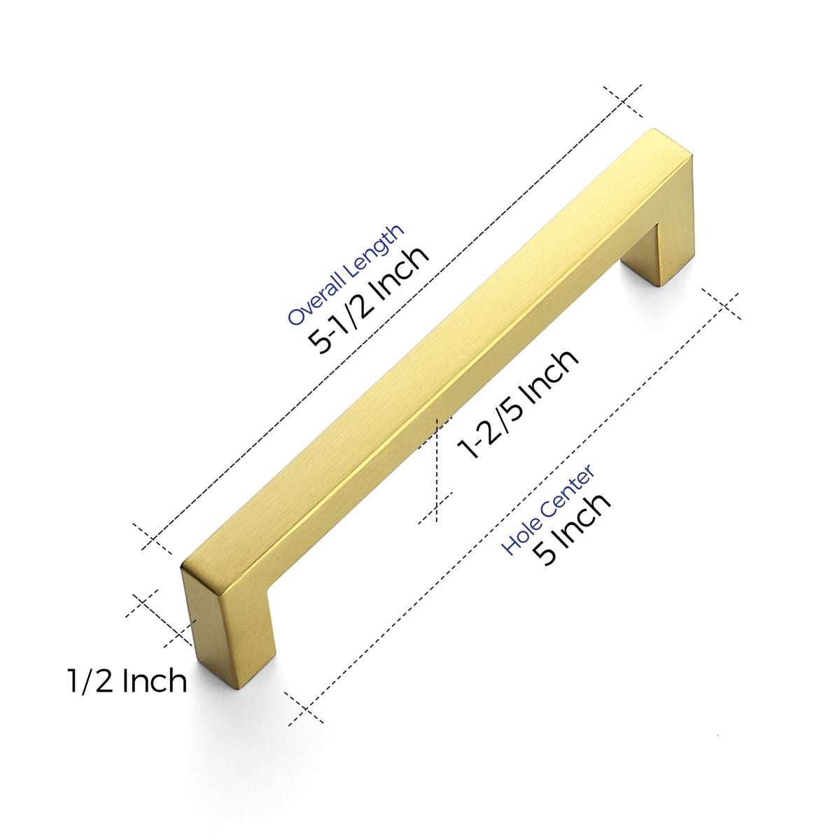 Ravinte 30 Pack 5 Inch Square Cabinet Handles, Brushed Brass Finish, Stainless Steel Kitchen Hardware Pulls with 5" (128mm) Hole Center for Cabinets, Gold