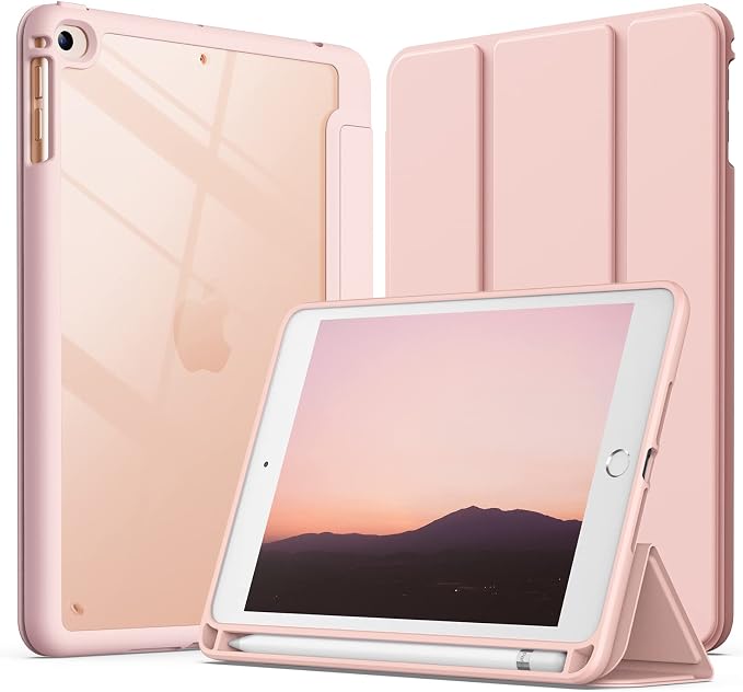 JETech Case for iPad mini 5/4 (7.9-Inch 2019/2015 Model) with Pencil Holder Clear Transparent Back Shell Slim Stand Shockproof Tablet Cover Auto Wake/Sleep (Black)
