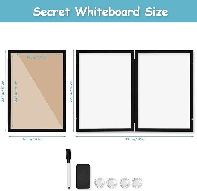 Black Frame Enclosed Whiteboard with Wooden Frame, Approx.17x23in / 43x58cm Poster Frame and whiteboard, Functional Whiteboard for Office, Home(Poster Not Included)(MMB-BK-4358)