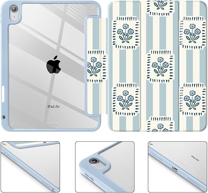 Mektron Case for 2026 iPad Air 11 inch M4 8th (M3 2025 7th /M2 2024 6th) Compatible with iPad Air 10.9 (2022 5th Gen /2020 4th Gen) Shockproof Clear Shell Blue Bows &amp Flowers