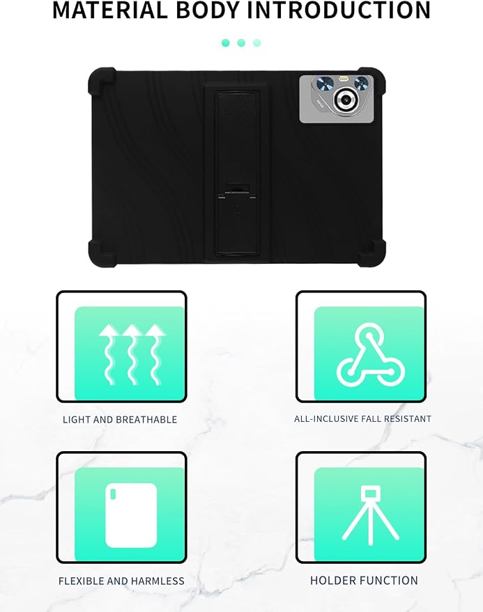 Case for Dghrti TAB30 2025 Android 14 Tablet 10.1 Inch，WUNIAK Shock Proof Lightweight Stand Rubber Shell Protective CoverKids Friendly Soft Silicone Adjustable Stand CoverBlack
