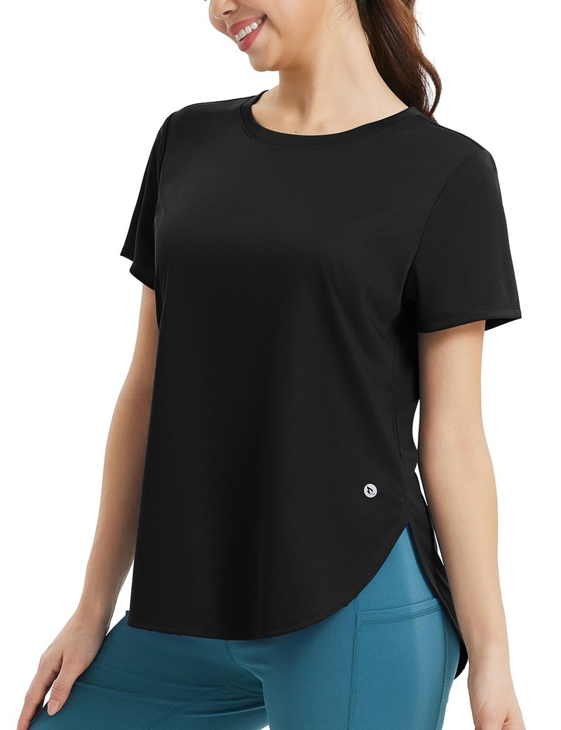 baleaf Women's Short Sleeve Workout Shirts Athletic Running Loose Fit Tops UPF 50+ Quick Dry T-Shirts Gym Yoga Tee Black