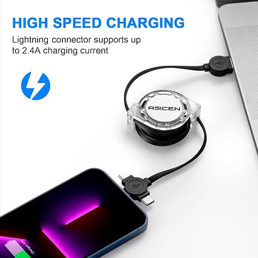 3 in 1 Retractable Multi Charging Cable Fast Charging Cord 2Pack3.3Ft | USB Cable Phone Multiple Charger with USB C/Lightning/Micro Travel Car Accessories for iPhone 17 16 15 14/Samsung/Kindle/Car