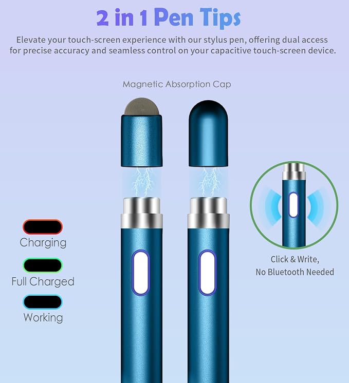 Active Stylus Pen for Touch ScreensDual Pen Tips for iOS &amp Android Drawing &amp WritingHigh Precise Digital Pencil for Apple iPhone 16/15/14/13/12/11/X/8iPad Air/Pro/MiniPhone/Tablet/Sam-sung