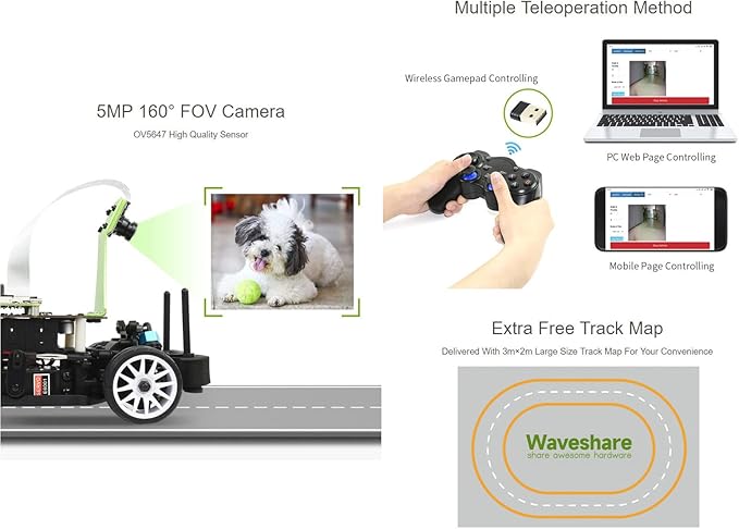 waveshare PiRacer Pro AI Kit Accessory Package for Raspberry Pi Model B 4GB for high School AI Learning Professional Racing