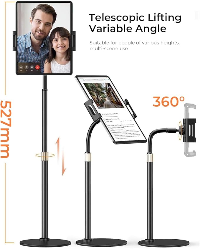 LISEN for iPad Stand for Desk Portable Monitor Adjustable Tablet Stand, Thick Case Friendly iPad Pro Holder Fits(4.7"-15.6") 12.9/10.9/10.2 Air Mini 4 3 2 Fire Tab Nexus Kindle, Black
