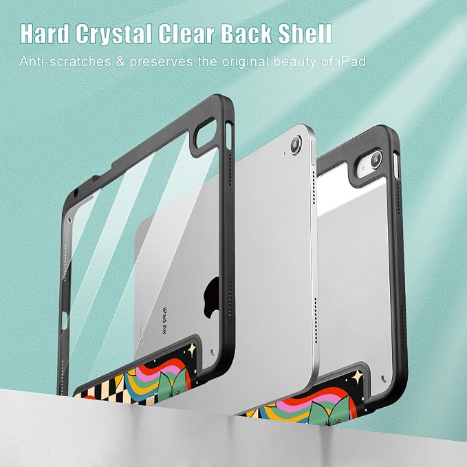Tuiklol Case for iPad Air 11 Inch M4 2026 / Air 11 Inch M3 2025 / Air 11 Inch M2 2024 / iPad Air 10.9 Inch 2022 2020 Buit in Pencil Holder with Shockproof Cover Clear Transparent Back Black Flower