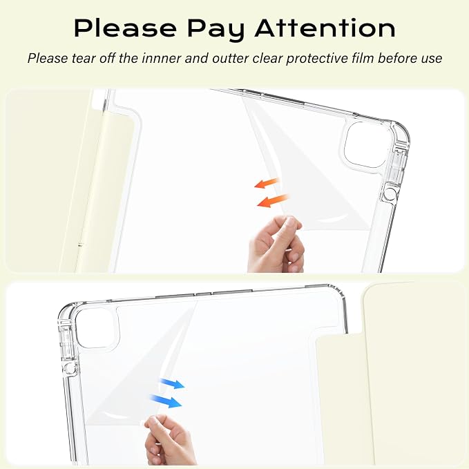 Clear Case for iPad Pro 12.9 inch 6th/5th/4th/3rd Gen with Y-fold &amp Trifold Stand Pencil Holder Support Pencil Charging [Auto Wake/Sleep] Lightweight Shockproof Hard PC Back Cover Black