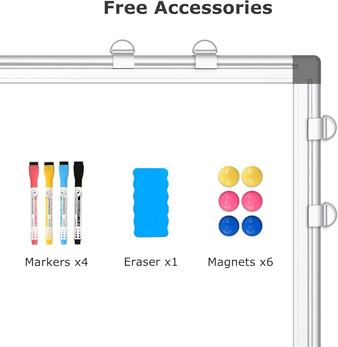 WALGLASS Combination Magnetic Whiteboard & Corkboard, 20"x30" Combo for School, Office & Home, Dry Erase Board with Removable Tray, Pins, Eraser, Markers & Magnets