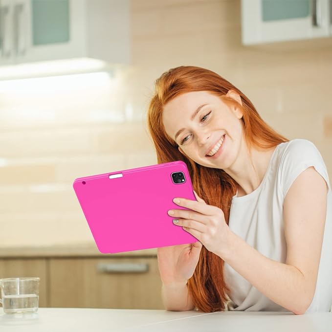 New iPad Pro 11 Inch Case 2022(4th Gen)/2021(3rd Gen)/2020(2nd Gen) with Pencil HolderSmart iPad Case [Support Touch ID and Auto Wake/Sleep] with Auto 2nd Gen Pencil Charging (Deep Pink)