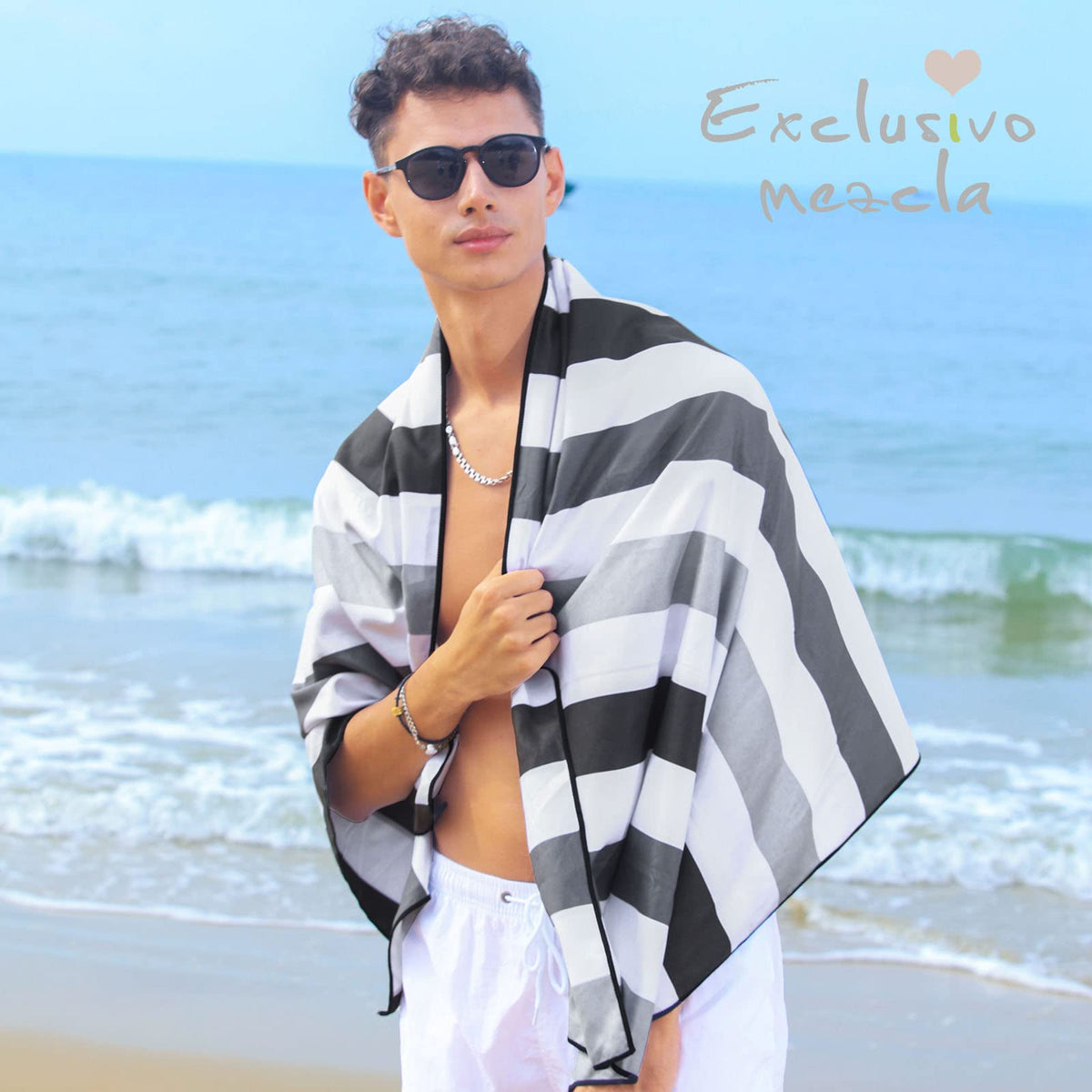 Exclusivo Mezcla Microfiber Quick Dry Beach Towel, Oversized Lightweight Sandfree Pool Towel for Swimming Camping Travel with Bag (Black, 35x70 Inches)