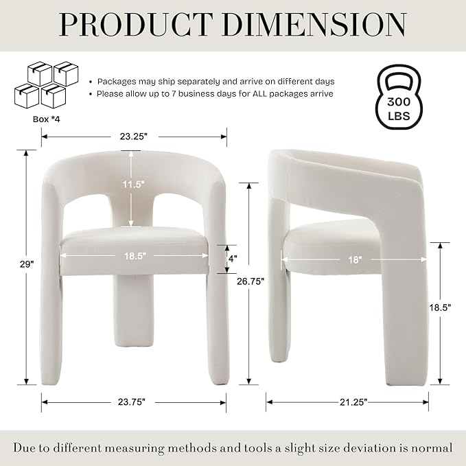 Modern Chenille Dining Chairs Set of 4, Upholstered Barrel Chairs with Arms Comfy Accent Side Chairs for Living Room/Dining Room/Reception, Beige