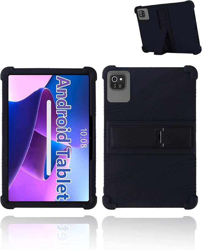 for kelankeke K10 Android 10-Inch TabletUYRUREL Skin-Friendly Soft Silicone Protective CaseFull Protection Against Drops and Scratcheswith Adjustable Viewing StandBlack.