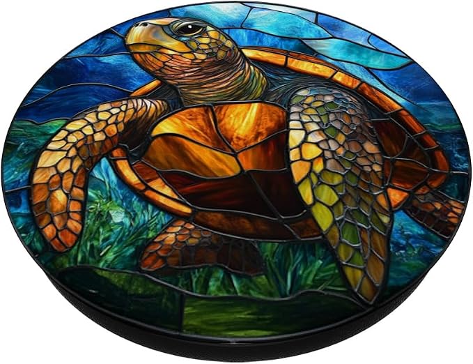 Stained Glass Aesthetic Mosaic Cute Ocean Sea Turtle PopSockets Adhesive PopGrip