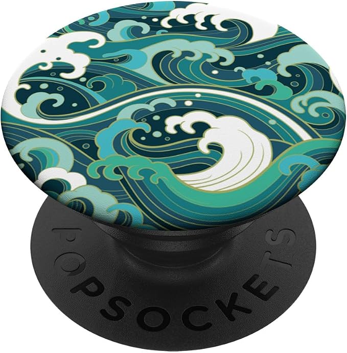 Ocean Wave Surf Beach Tropical Blue Teal Green Japanese Art PopSockets Adhesive PopGrip