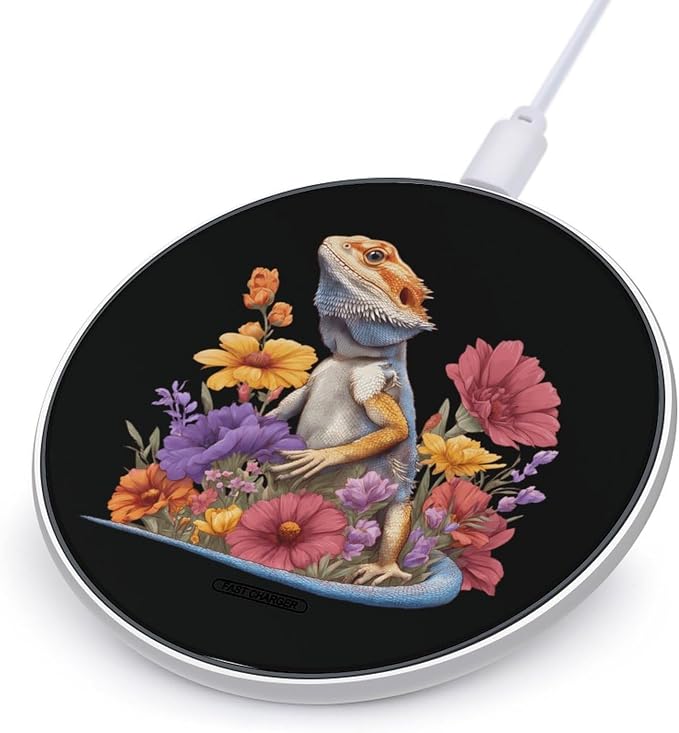 Bearded Dragon Floral Wireless Charger Portable Charging Pad | LightweightAll Smartphone