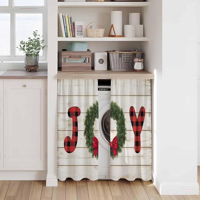 Christmas Wreaths Kitchen Tier Curtains 45 Inch Long 2 Panel Set, Rod Pocket