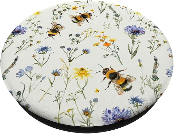 Aesthetic Bee and Wildflowers Boho Modern On Beige PopSockets PopGrip for MagSafe