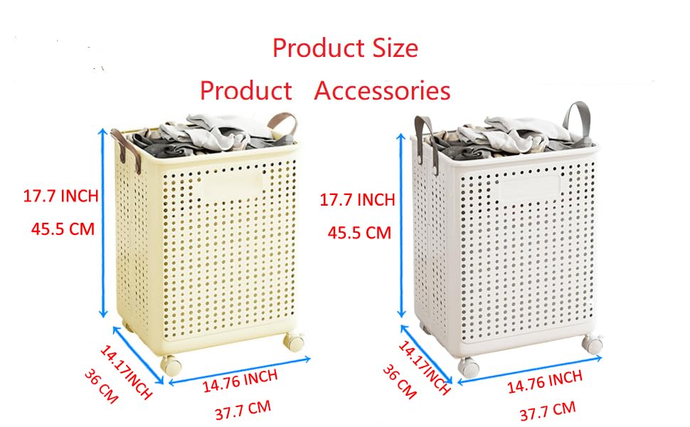WESAPPINC Collapsible Large Laundry Hamper, Plastic Laundry Basket with Wheels,Suitable for Bathroom, Bedroom, Dorm Room & Laundry Room,Basket with Handle (Cream color) - color: 55L Cream