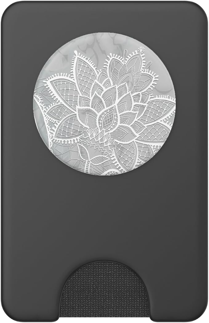 White Grey Lotus Mandala Floral Geometric Sacred Yoga Gift PopSockets Adhesive PopGrip