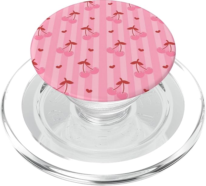 Pink Cherry Heart Stripe Pattern PopSockets PopWallet for MagSafe
