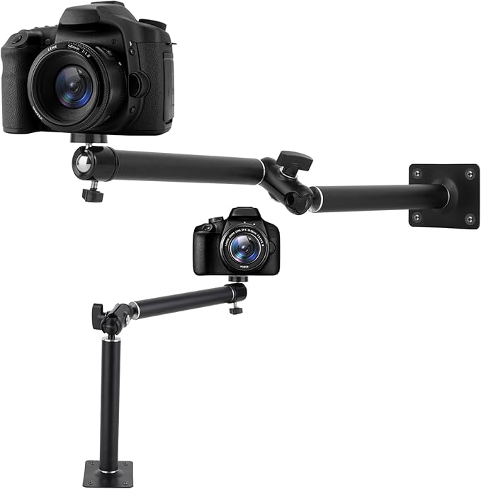 Mippko Articulating Wall Mount Camera Arm with 1/4 inch-20 Threaded Compatible with Digital/Security/Webcam/CCTV POV Camcorder/Video Light/Small Cameras,Adjustable Aluminium Alloy Arm