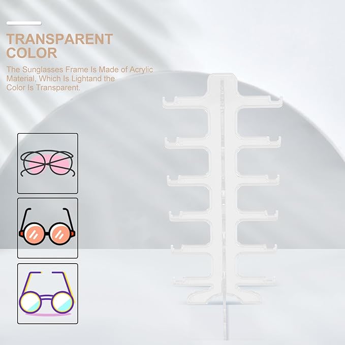FENICAL Multi-Layer Sunglasses Organizer Display Stand 6-Tier Plastic Glasses Storage Holder Rack for Desktop Eyewear Display and Home Organization