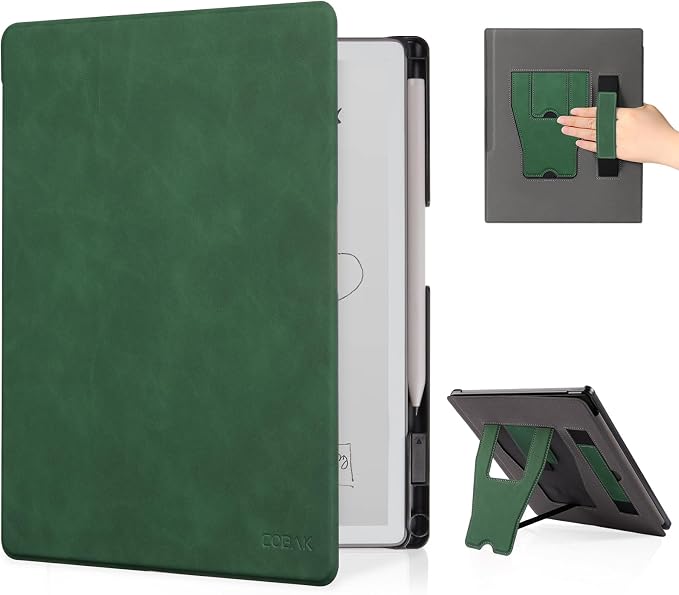 CoBak Stand Case for Remarkable 2 Paper Tablet 2020 10.3 with Hand Strap | Lightweight and Hard Back Shell Protective Book Folio Cover with 2 Kickstand Stand Angles and Pen Holder Features Black