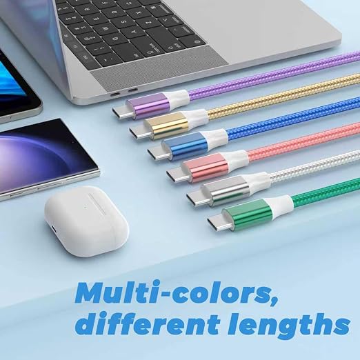 6-Pack USB to USB C Cable Type C Charger Fast Charging Cable Nylon Braided Android Charger for iPhone 16/15 Samsung Galaxy Huawei Google Pixel Sony Switch（3/3/3/6/6/10Ft）