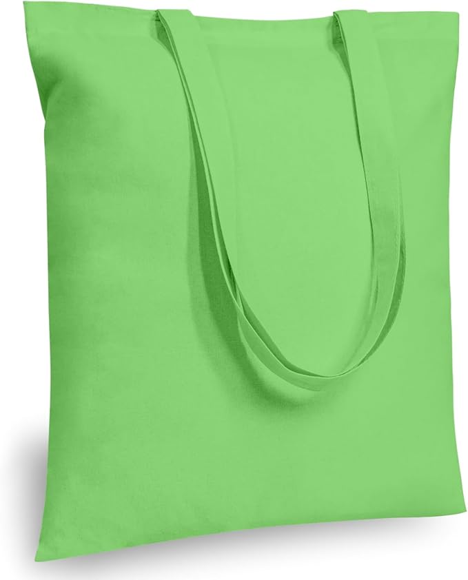 TOPDesign 12-Pack Economical 16"x15" Baby Green Cotton Tote Bags, Lightweight Medium Reusable Grocery Shopping Cloth Bags, Suitable for DIY, Advertising, Promotion, Gift, Activity