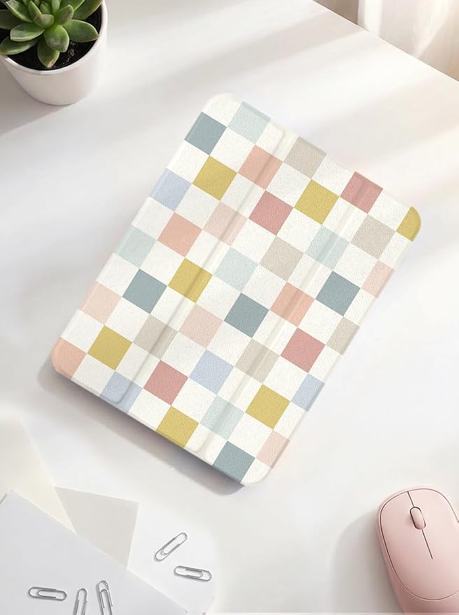 Case for iPad 9th/ 8th/ 7th Generation Case 10.2&amp10.5 Inch (2021/2020/2019 Release) Slim Lightweight Soft Trifold Back Cover with Pencil Holder &amp Auto Sleep/Wake CoverBeige Checkered