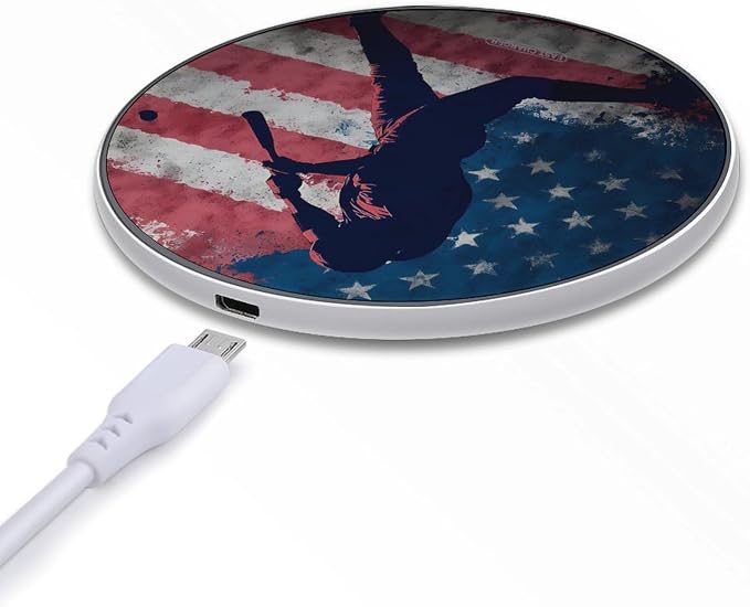 Vintage USA Flag Baseball Sports Wireless Charger SlimWireless Charging Pad Anti-Slip Charger Mat for Men Women