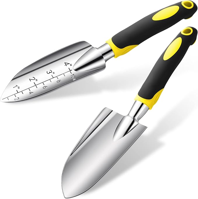 Honoson Garden Hand Trowel Transplant Trowel with Measurements Aluminum Alloy Planting Tools with Rubber Handle Small Gardening Hand Tools Shovels for Gardening Cultivating Transplanting Supplies