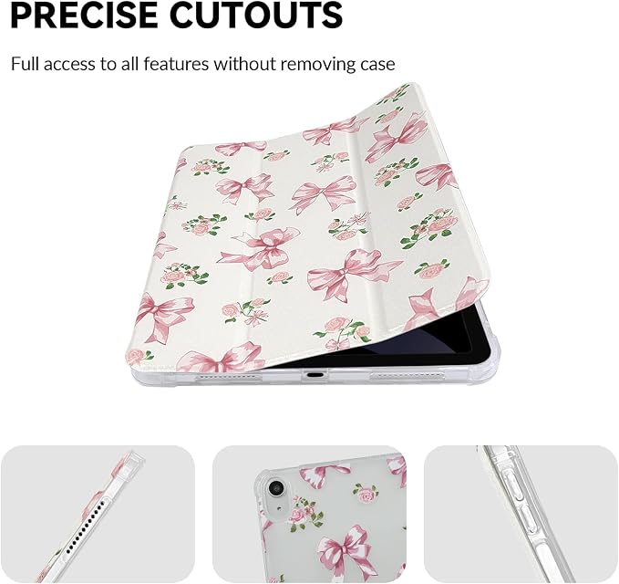 Lovmooful for iPad 9/8/7 Gen Case with Pencil Holder Cute-Bear Flower | Fit for iPad 9/8/7 (10.2-Inch2021/2020/2019 Model9th/8th/7th Generation)Soft TPUTrifold StandProtectiveGirly