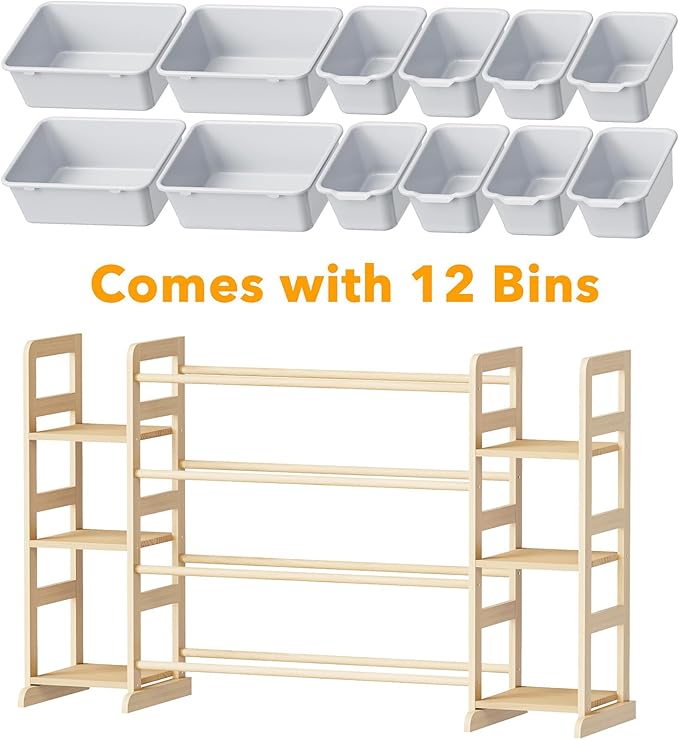 SpaceAid Toy Storage Organizer with 6 Shelves and 12 Bins, Toy Organizers Storage Bookshelf, Kids Bin Shelf Toys Box Bookcase for Bedroom Playroom Organization Room Decor, Neutral Gray