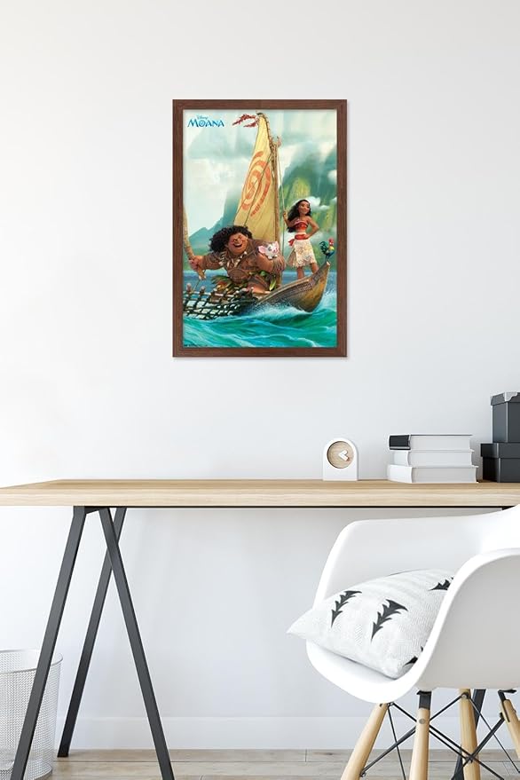 Disney Moana - Group Wall Poster, 22.4L" x 14.7W", Mahogany Framed Version