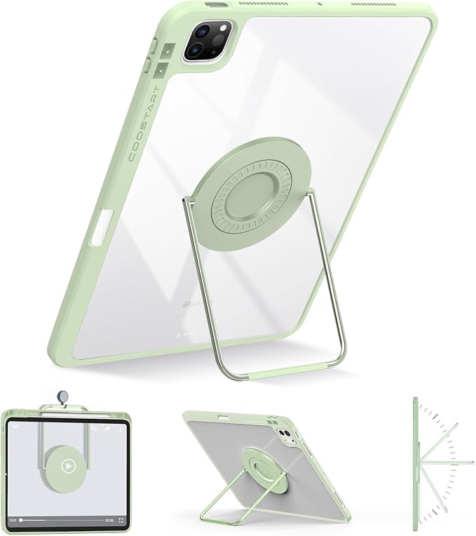 Rotating Case for iPad Pro 11 inch 2024 5th Generation (M4) with Pencil Holder 360 Degree Rotating Stand for Portrait/Landscape/Hanging Modes Ultra-Light Protective Case with Stable Stand Green