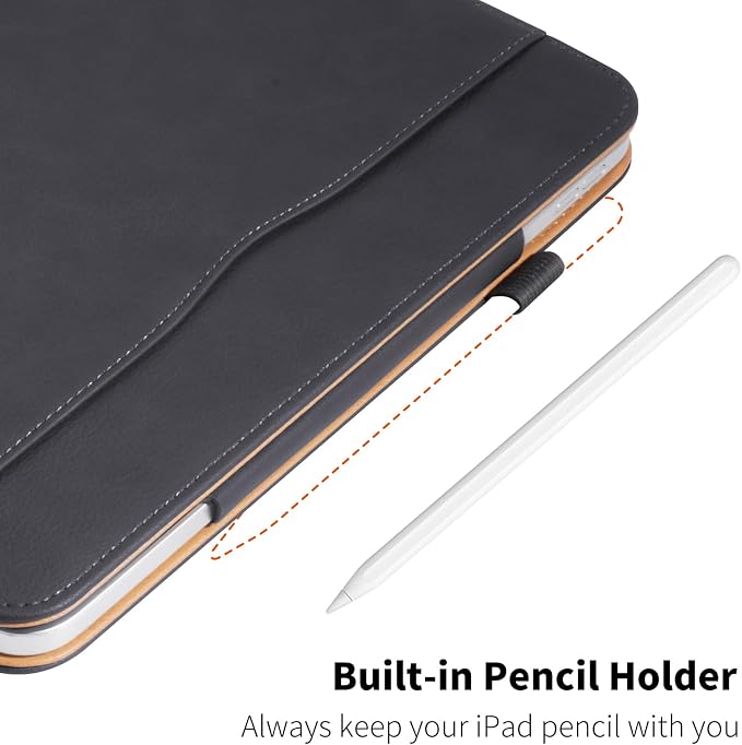 PU Leather Case for iPad A16 11th Gen 11 Inch for iPad 10th Gen CaseBlack | iPad 11/10.9 Inch 2025/2022 Cover with Pencil Holder Multi-Angle Stand Document Pocket and Auto Sleep/Wake