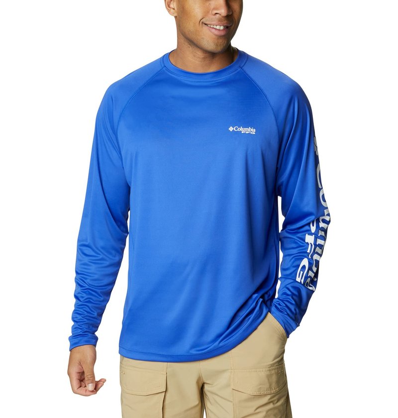 Columbia Men's Terminal Tackle Long Sleeve Shirt, Tanzanite/White Logo, 3X Tall