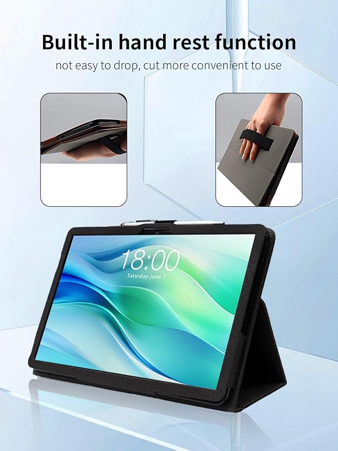 Case for FEONAL Android 14 Tablet 11 inch Tablets11 inch TabletUYRUREL Leather Slim Folding Stand Cover with Hand Strap Magnet for Men Women Full ProtectionBlack.