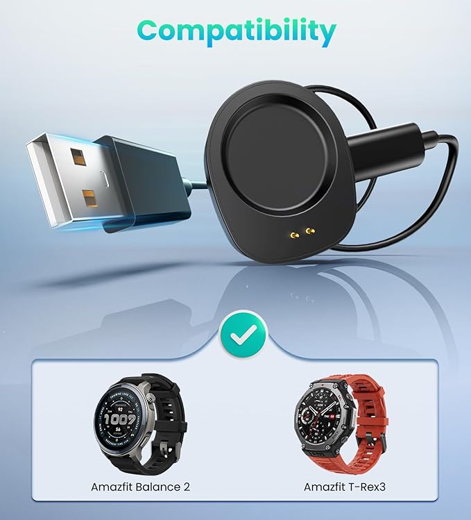 TiMOVO Dock Charger Compatible with Amazfit T-Rex 3/Balance 2, 3.3ft/1m Magnetic Replacement Charging Stand, Smartwatch Accessories