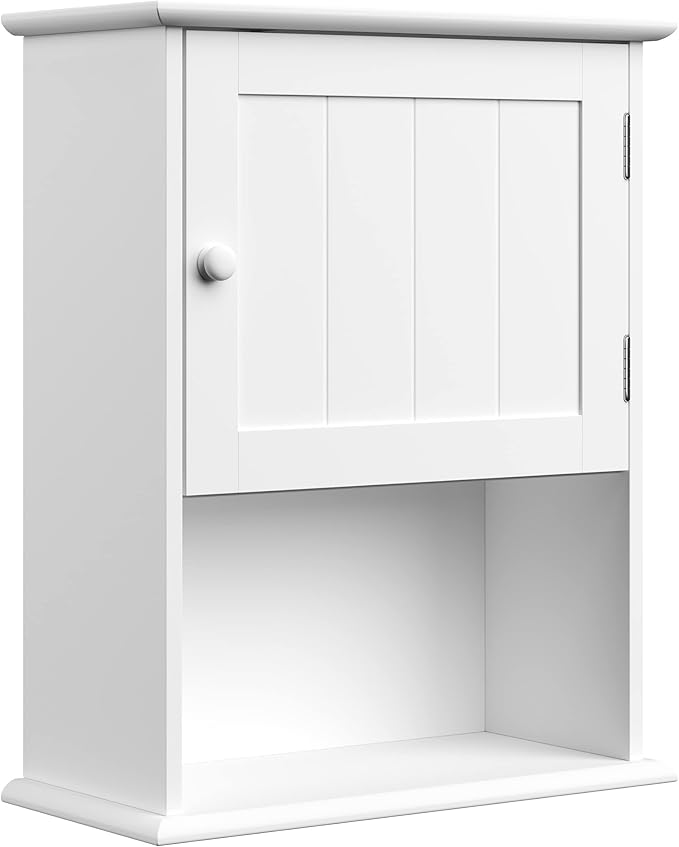 Wall-Mounted Storage Cabinet – Kitchen, Pantry, Laundry Room or Bathroom Organizer with Open Shelf – Bathroom Storage Furniture by Lavish Home (White)