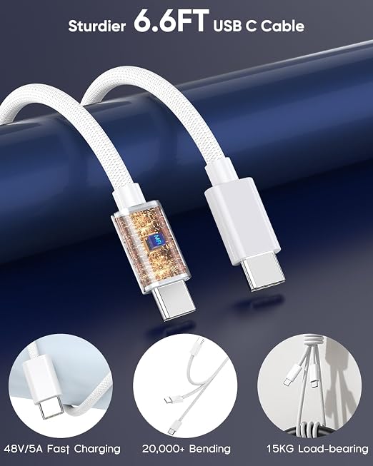 USB C to USB C 240W USB C Cable 2-Pack 10ft C to C Cable Fast Charging for MacBook Pro/MacBook Air iPad Pro/iPad Air iPhone 16 15 Pro Max Plus Samsung GalaxyCompatible 140W/100W/65W/45W/35W/20W