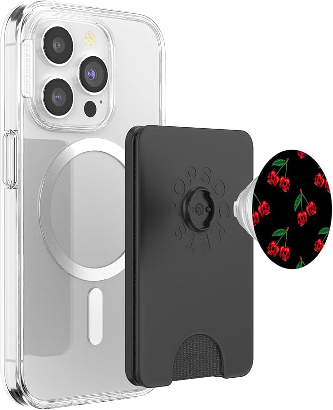 Cute Cherry Skull Pattern Scary Red Skulls Black Background PopSockets Adhesive PopGrip