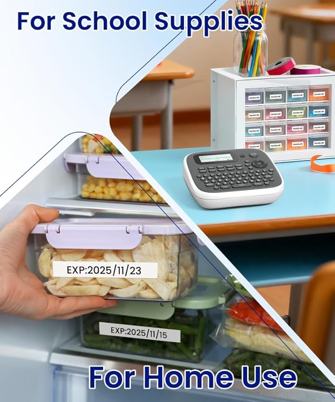 Label Maker Machine with Tape, Label Maker Waterproof Labels 12mm, D210s Laminated Labeler Machine, Multi Icons Borders & One-Touch Keys, Labelmaker for Home Use/School Office Supplies