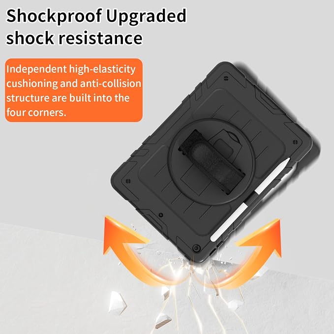 Case for iPad 9th/8th/7th Generation10.2 Shockproof 360 Rotating Stand Shoulder Hand Strap with Pencil Holder for iPad 10.2 inch 2021/2020/2019 Case (Black)