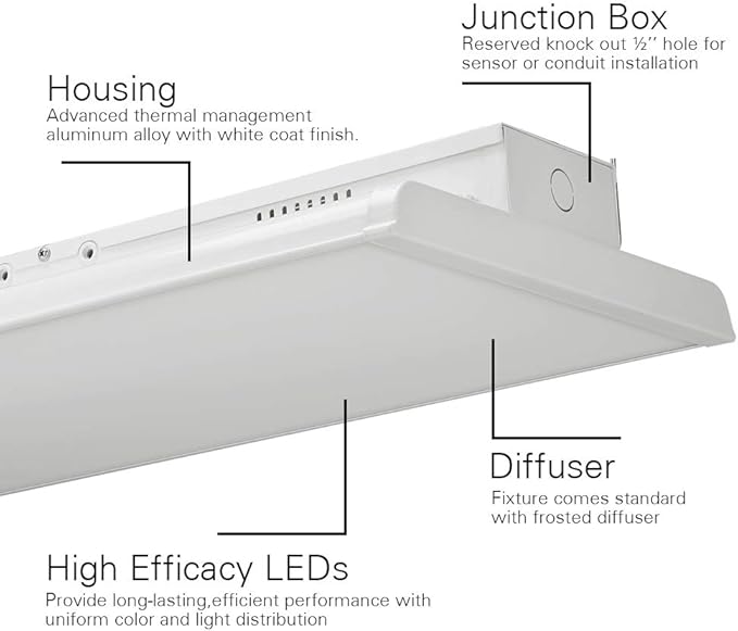2 Pack Linear LED Bay Ceiling Shop Light - 2 Ft - 105W 5000K 1-10V Dimming 14170 Lumens - Equal to 4 lamp T5 Ceiling Light Fixture - No Maintenance for Life