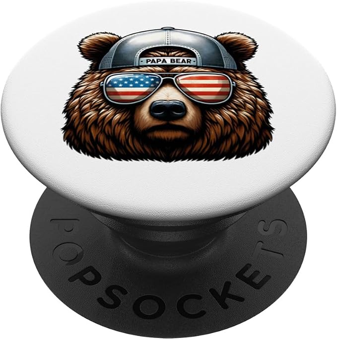 Papa Bear Face Sunglases 4th Of July Grizzly Daddy Bear PopSockets Standard PopGrip