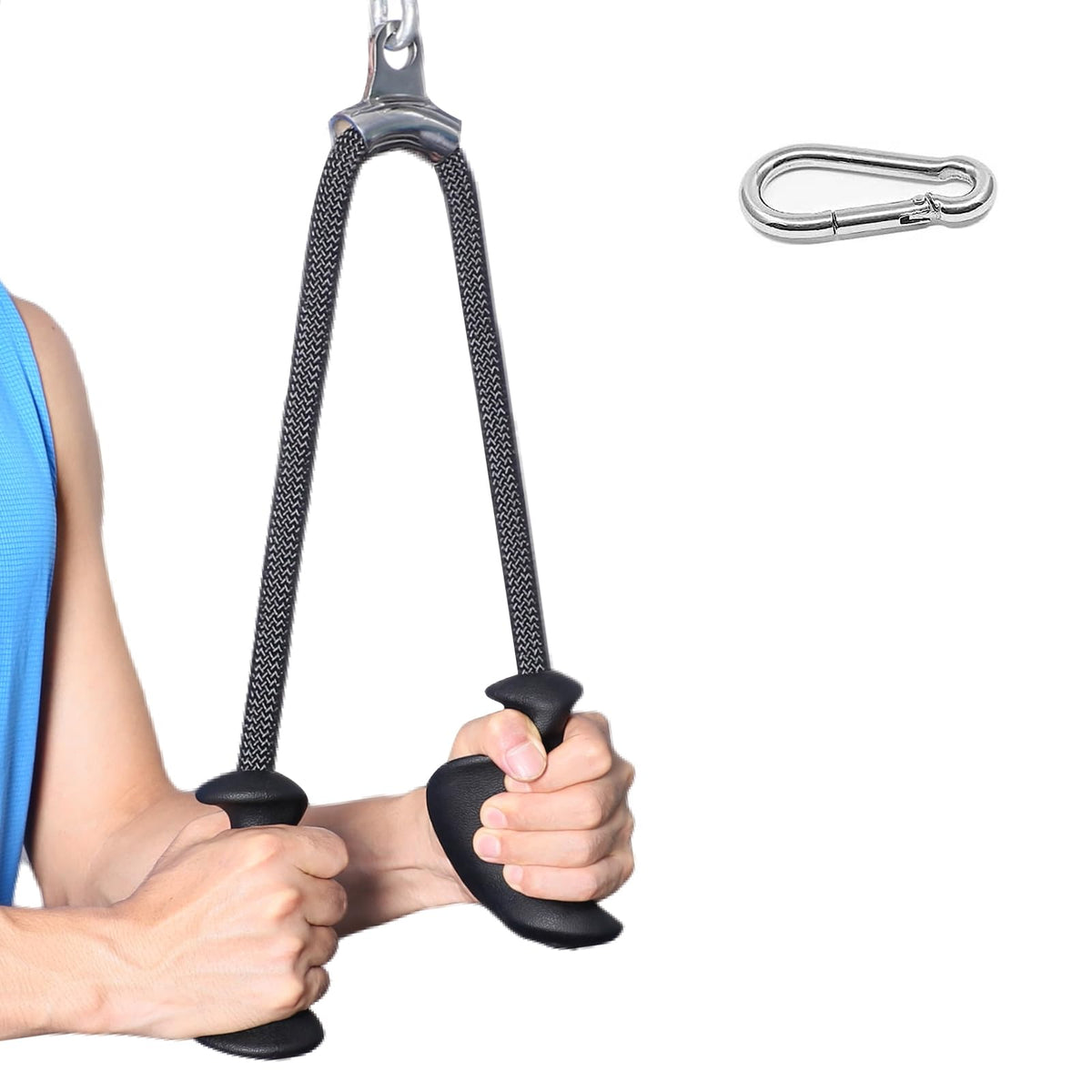 SYL Fitness 36" Ergonomic Tricep Rope Cable Attachment, Exercise Machine Attachments Gym Pulley System Pull Down Rope with Carabiner